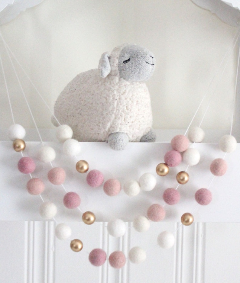 Pink and Gold Felt Ball Garland Pink Nursery Decor Gold Etsy