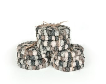 Dappled Gray Felt Ball Coasters | Set of 4