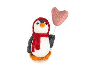 Penguin with Heart balloon- Choose your penguin's scarf/hat color, and heart color