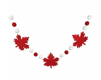 O Canada | Red Maple Leaf & Felt Ball Garland