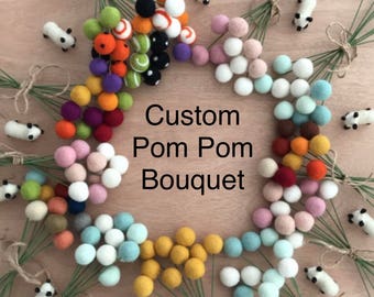 Custom Billy Ball Wool Felt Flowers- Customize your Bouquet- Colorful Wedding Decor- Corporate Event Party Table Decoration- Fun Centerpiece