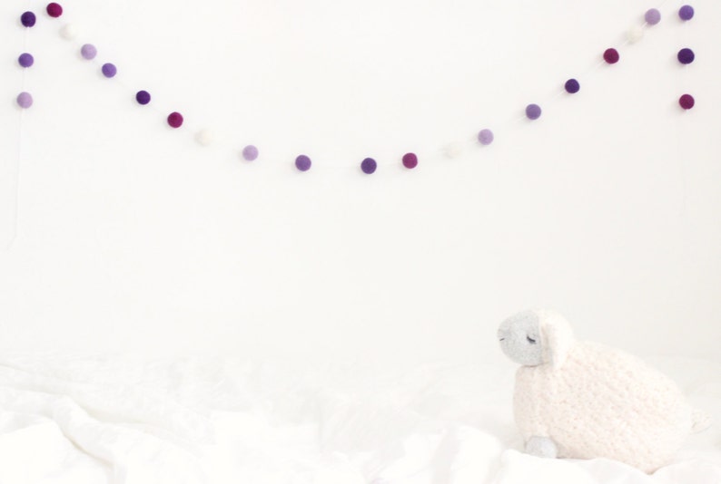 Purple Felt Ball Garland Purple Birthday Decor Baby Girl Nursery Garland Purple Baby Shower Decoration Purple Felt Ball Pom Pom Garland