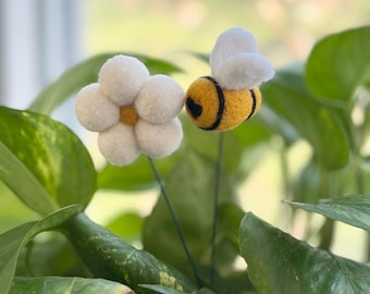 Frühlings-Filz-Pflanzenstecker - Biene, Gänseblümchen, Karotte, Regenbogen Dekor-Picks