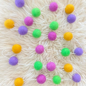 Mardi Gras Felt Ball Garland- Spring Green, Violet, Orchid & Mustard- Mardi Gras Decorations