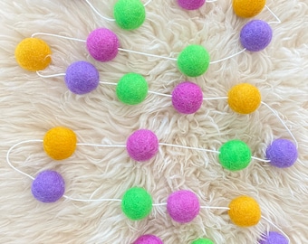 Mardi Gras Felt Ball Garland- Spring Green, Violet, Orchid & Mustard- Mardi Gras Decorations