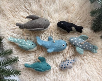Felt Whale & Shark Ornament Collection | Handmade Wool Ocean Animal Ornaments