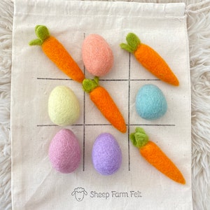 Sheep Farm Felt Tic Tac Toe Easter Gift Comes with a handprinted muslin bag with five carrots and 5 eggs image 1