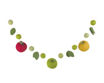 Huerto de manzanas / Guirnalda otoñal de bolas de fieltro con hojas y manzanas