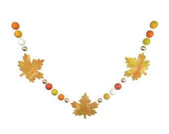 Golden Hues | Maple Leaf, Felt Ball & Bead Garland