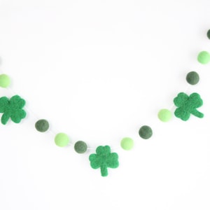 Green Shamrock Pom Pom Garland- St. Patrick's Day Banner- Spring Kelly Evergreen