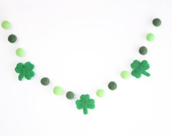 Green Shamrock Pom Pom Garland- St. Patrick's Day Banner- Spring Kelly Evergreen