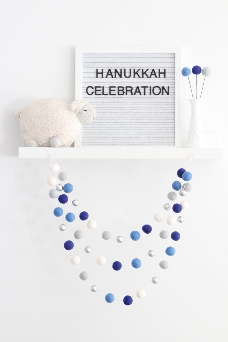 Hanukkah Garland Blue White Silver Garland Hanukkah mantle Chanukah Garland Holiday Garland Blue White Silver Decor Chanukah Mantle image 1