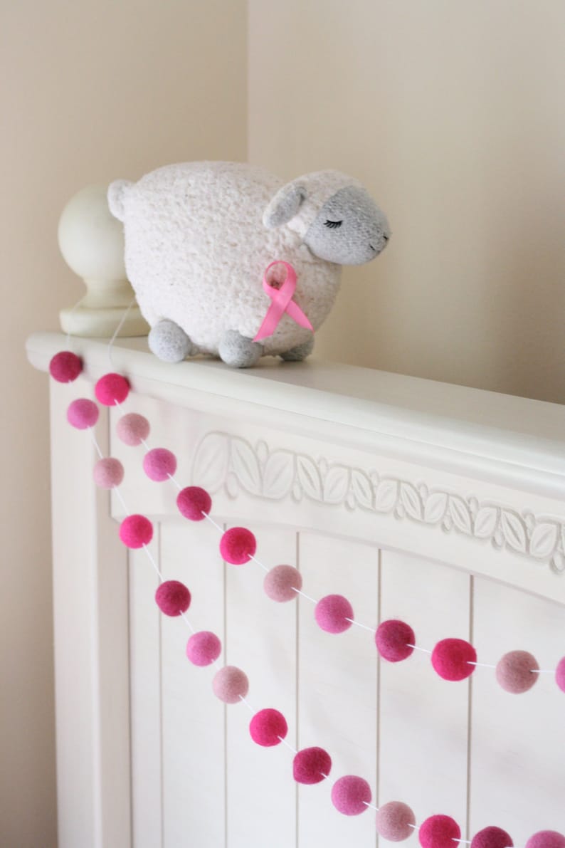 Pink Garland Pink Pom Pom Garland Pink Nursery Decor Felt Ball Garland Baby Girl Nursery Art-Pink Wall Accent Pink Felt Ball Garland image 5