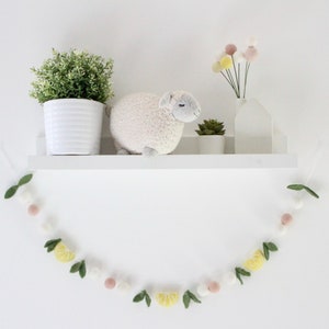 Lemon Garland-featuring felt leaves, lemons, and blush and white felt balls image 9