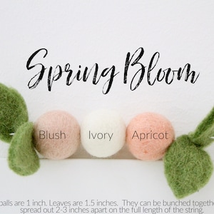 Spring Bloom Garland apricot, blush, ivory, & green leaves, spring felt ball garland, Easter decorations, Spring decor image 3