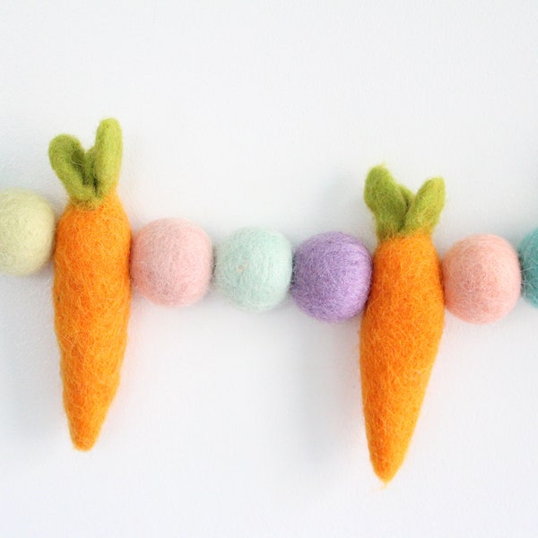 Carrot & Felt Ball Garland- Blush, Pastel Mint, Lilac, Pale Yellow, Robin's Egg, Apricot- Easter garland
