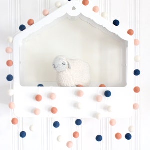 Navy & Coral Garland- Felt Ball Garland- Nautical Nursery Decor- Pom Pom Garland- Coral Navy Nursery Bunting- Shower