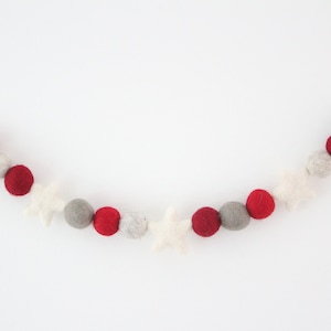 Star Garland- Red, Warm Gray, Burgundy, Light Pebble Gray Christmas garland- Felt Ball Pom Pom Garland