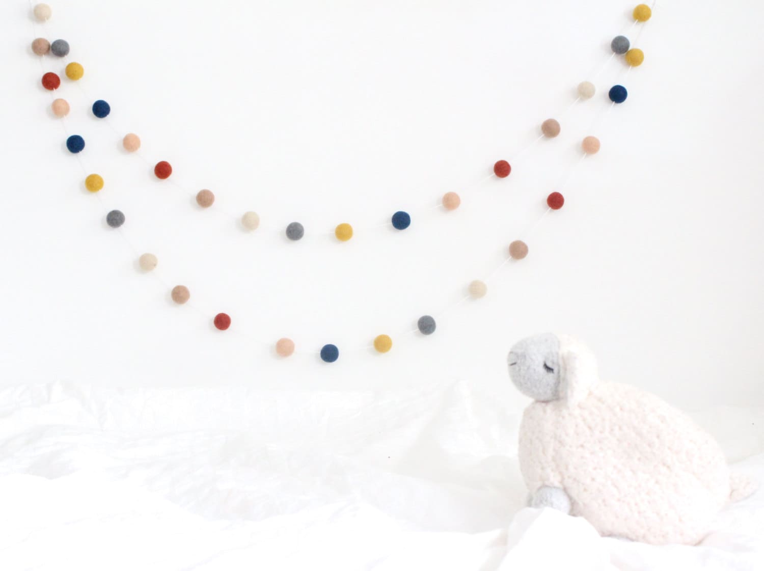Felt Ball Garland- Multicolored Bunting- Gender Neutral Nursery- Pink Mint Navy Mustard Orange Teal Garland- Pom Pom Garland- Happy Place