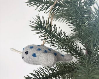 Narwhal Felt Ornament | Handmade Wool Christmas Tree Ornament - D9