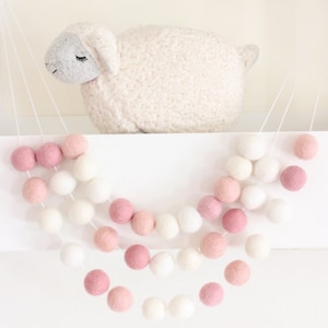 Pink Birthday Garland- Party Decor- Ombre Pink Felt Ball Garland-Pom Pom Bunting- Baby Shower Decor- Pink Decoration-Ballet Bedroom -Pastel