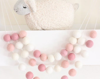 Sweet Pink Garland- Nursery Decor- Pink Felt Ball Garland-Pom Pom Bunting- Baby Shower Decor- Pastel Decor-Ballet Bedroom - Pastel Nursery