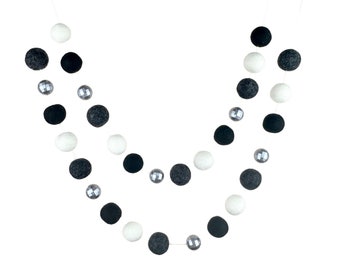 Disco Nights | Disco Bead and Felt Ball Garland- black and white