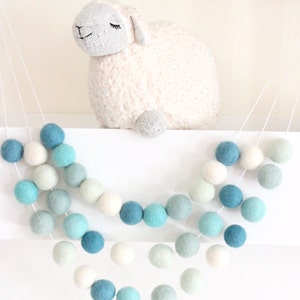 Aqua Felt Ball Garland- Nursery Decor- Garland-Pom Pom Bunting- Baby Shower Decor- Pastel Mint Teal Aqua Decor-Ombre Mint -Pastel Nursery