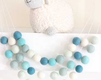 Aqua Felt Ball Garland- Nursery Decor- Garland-Pom Pom Bunting- Baby Shower Decor- Pastel Mint Teal Aqua Decor-Ombre Mint -Pastel Nursery