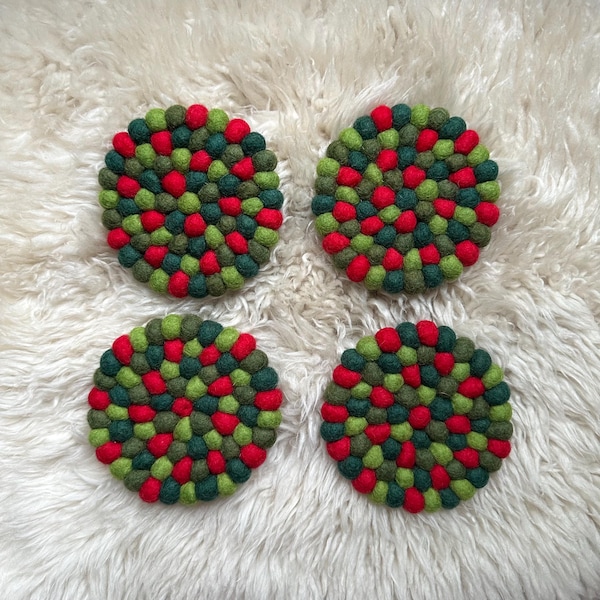 Weihnachts Filzkugel Untersetzer - 4er Set