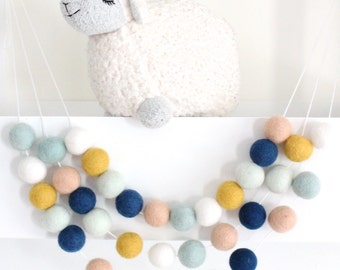 Pastel Nursery Garland- Arizona Horizons- Pom Pom Garland- Navy Mint Peach- Nursery Decoration- Gender Neutral Decor- Unisex- April Rhodes