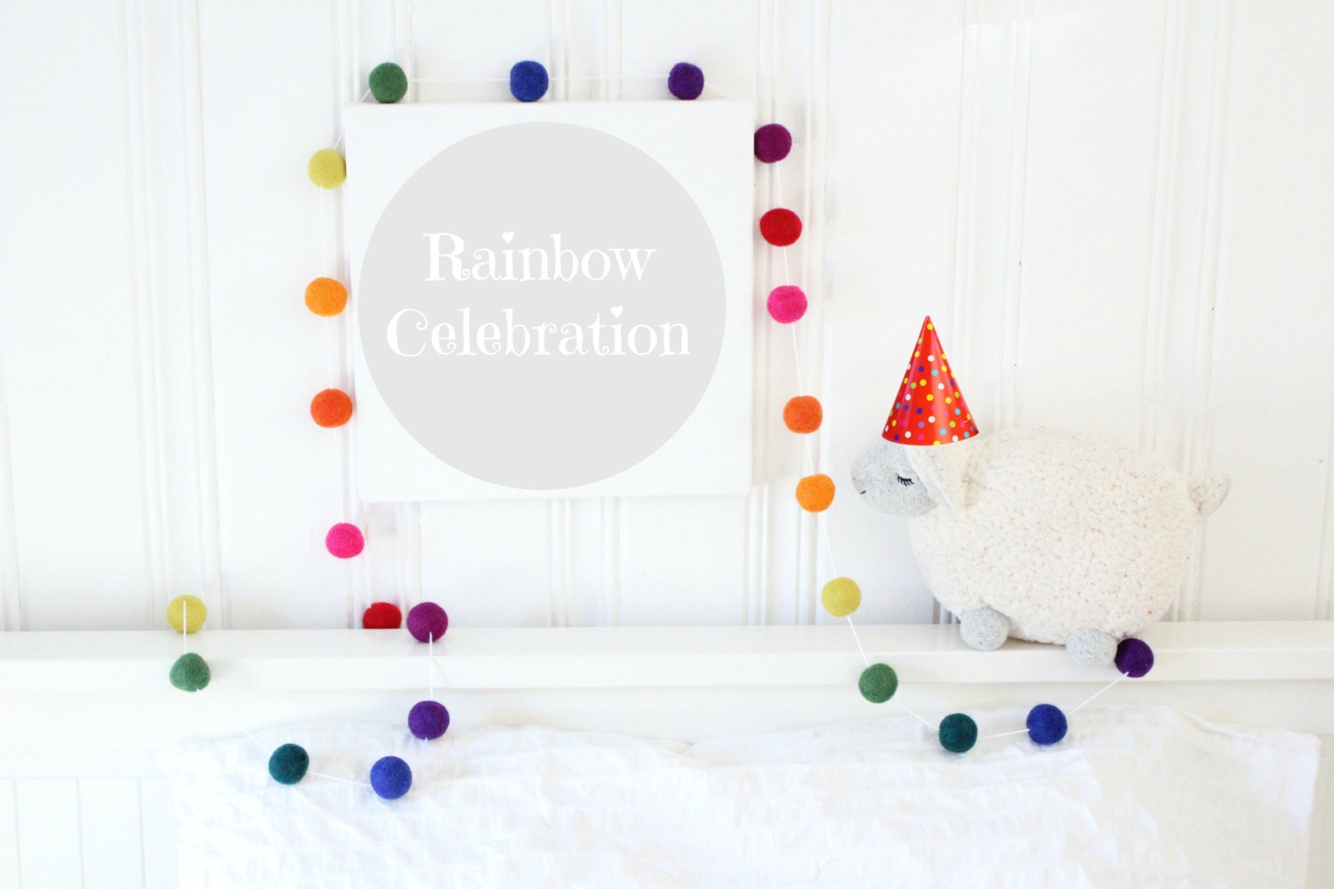 3 Ghirlande Con Pompon Colorati – 90 Palline Arcobaleno In Feltro – Lunghezza 260cm – Per Cameretta, Albero, Feste