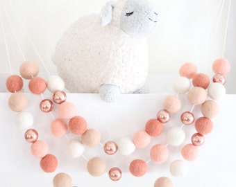Rose Gold and Coral Felt Ball Garland- Coral Nursery Decor- Rose Gold Decor- Girl Nursery Garland- Coral & Rose Gold Nursery Decor