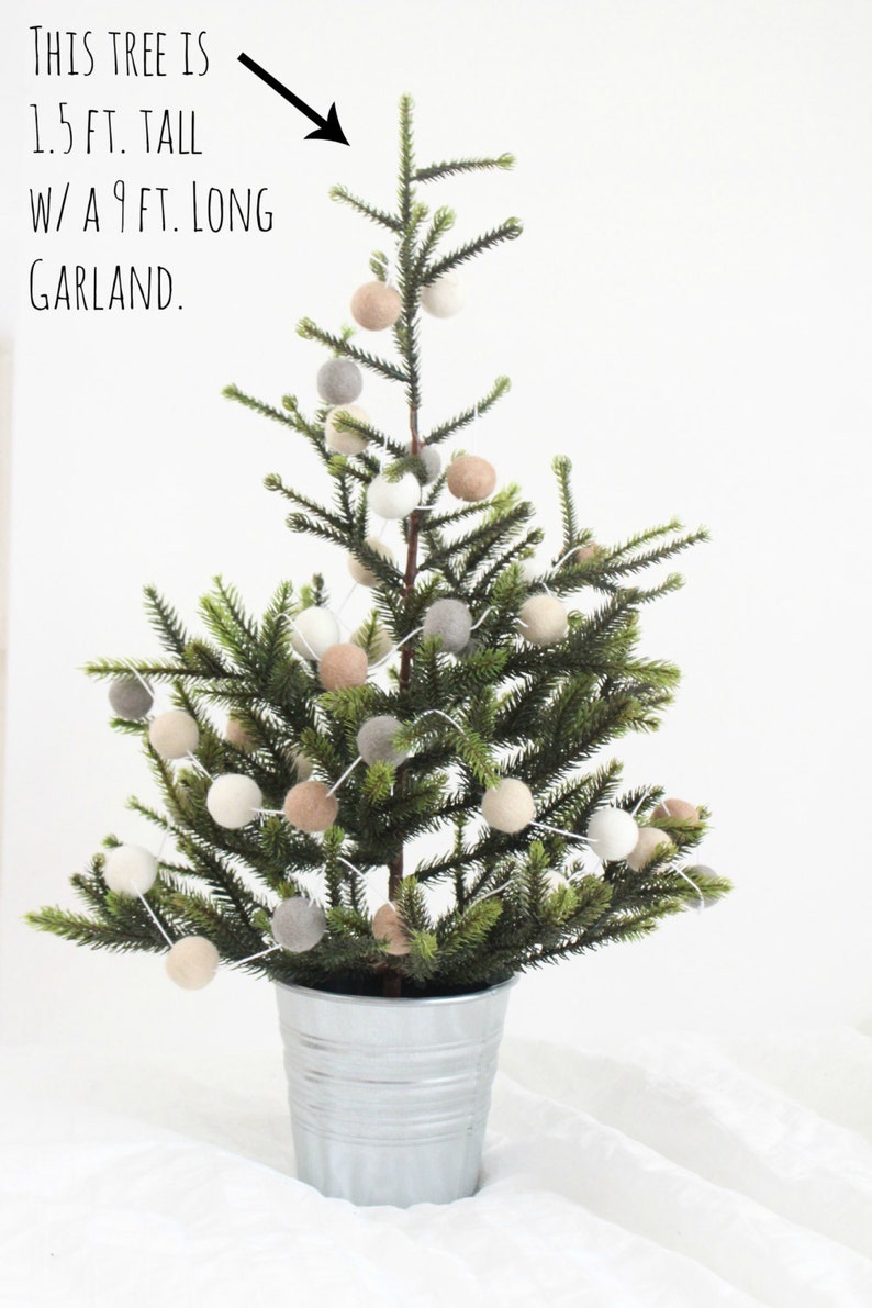 Creamy Dreamy Christmas Garland Felt Ball Garland Cream Beige White Gray Christmas Tree Garland Mantel Decor image 6