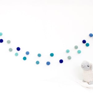 Ocean Garland- Blue Birthday Decor- Blue Felt Ball Garland-Pom Pom Bunting- Baby Shower Decor- Boy Nursery- Nautical Bunting -Boy Garland
