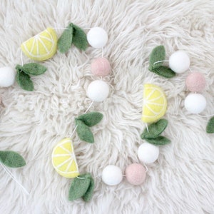 Lemon Garland-featuring felt leaves, lemons, and blush and white felt balls image 5