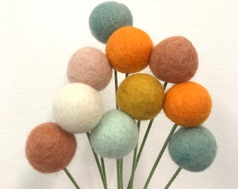 Pumpkin Carriage Felt Pom Flowers- Fall Pumpkin colors-  Billy Ball Centerpieces- Bridesmaid bouquet- Bridal bouquet- wool pom poms