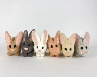 Felted Bunny- includes free felt carrot- Choose your color- white, light gray, coffee, pepper, peach