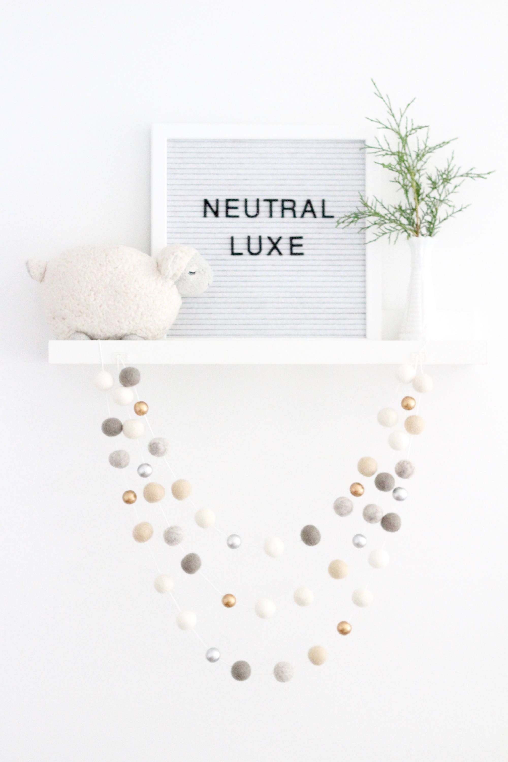 Neutral Luxe Felt Ball Garland- Silver Gold Cream Banner- Mantle Decor- Pom Pom garland- Farmhouse decor- gender neutral nursery