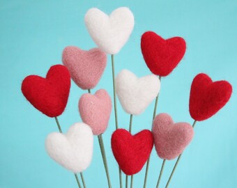 All Hearts Valentines Day bouquet- Red, Pink, & White hearts- 9 inch stems