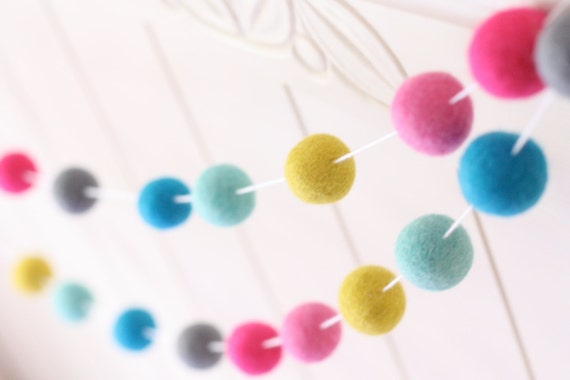  Ombre Pink Handmade Felt Ball Garland by Sheep Farm Felt-  White, Ivory, and Pink Pom Pom Garland. 28 one inch felt balls on 7 ft  string. : Handmade Products
