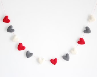 Heart Felt Garland- Red, Gray, White Hearts