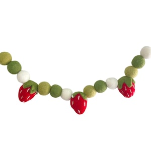 Strawberry Fields Forever- Green and Ivory Strawberry Felt Ball Garland