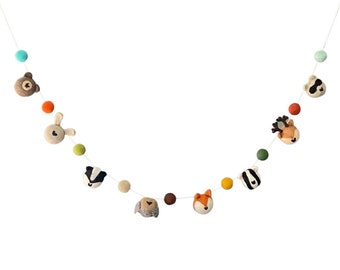 Woodland Animal Garland- Sheep Farm Felt Exclusive- Nursery, playroom, baby shower, or book nook decoration