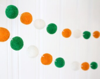 St. Patrick's Day Felt Ball Garland- Kiss Me I'm Irish Pom Pom Garland- Green Bunting- St. Patty's Day banner- Party decor- Mantel Decor