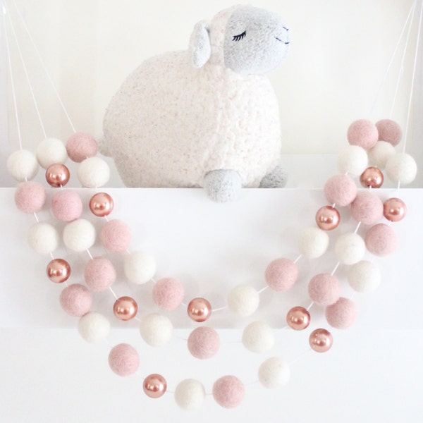 Rose Gold and Blush Felt Ball Garland- Pink Nursery Decor- Rose Gold Decor- Girl Nursery Garland- Pink & Rose Gold Nursery Decor