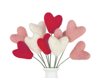 All Hearts Valentines Day bouquet- Red, Pink, & White hearts- 9 inch stems