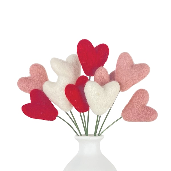 All Hearts Valentines Day bouquet- Red, Pink, & White hearts- 9 inch stems