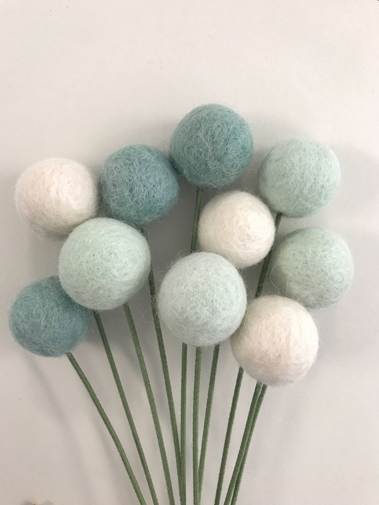 Mint Flower Bouquet Spring Felt Ball Flowercolorful Wedding Etsy