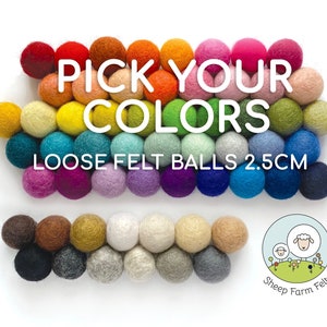 Loose felt balls Wholesale 100% wool 2.5 cm Mix and Match Felt Balls Felt balls only not strung on a garland image 1